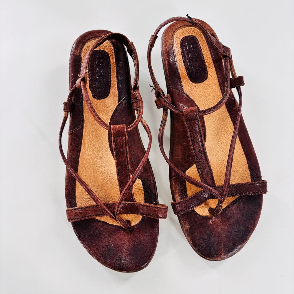 Born Womens Brown Leather Comfort Strappy Wedge Sandals Size 8 M/W